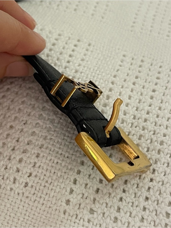 Saint Laurent 2cm Black Leather Belt with bronze-tone YSL Monogram main image 11